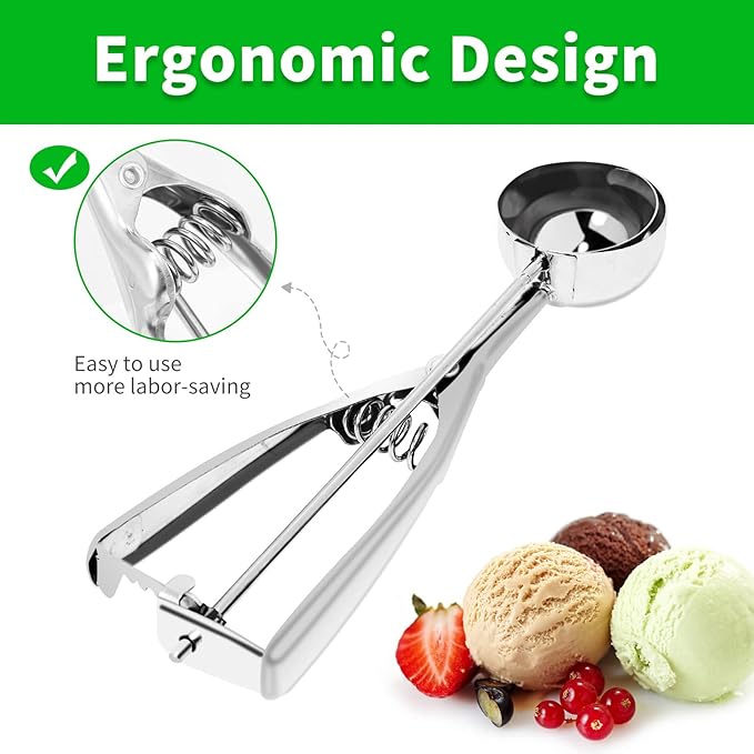 3PCS Ice Cream Scoop,Premium cookie scoop set,SmallMediumLarge stainless steel Scoops,Professional Ice cream Scooper with Trigger Release for Baking, Cookie, Fruit and Ice Cream by AOULELA