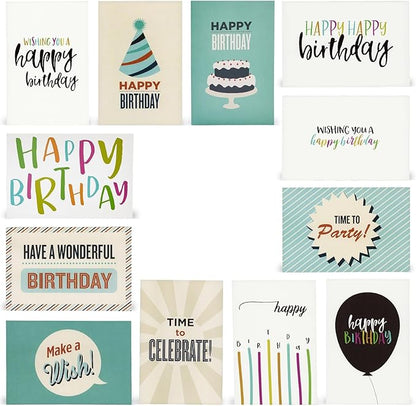 Best Paper Greetings 120 Pack 4x6-inch Happy Birthday Cards with Envelopes - Bulk Gift Set for Kids, Students and Teachers (12 Assorted Designs)