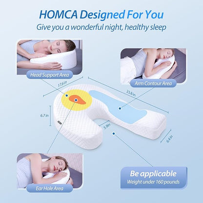 HOMCA Pillow for Side Sleeper Body Pillow for Adults Memory Foam Pillow with U-Shaped Contoured Support for Neck, Back, and Shoulder Pain Relief with Removable Washable Cover (Upgraded Version)