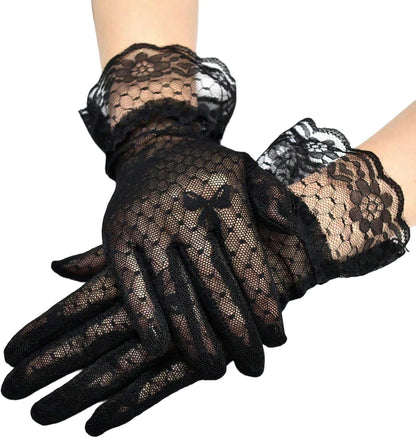 Women Lace Gloves Party Wedding Tea Party Glove Black Bow Short Gloves for Opera Evening Bridal Elegant Accessories