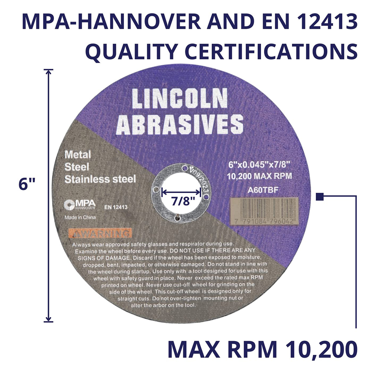 9 Pack 6" Cut-Off Wheels Lincoln Abrasives .045" Metal & Stainless Steel