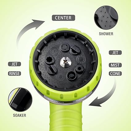 Heavy Duty 9 Function Garden Hose Nozzle with ABS Frame and TPR Grip, Powerful Watering Cleaning Pet Care Tool
