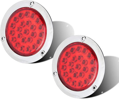 LIMICAR 4" Round LED Trailer Tail Light 2PCS 24 LED Stop Turn Signal Brake Marker Clearance Running Lights w/Chrome Bezels for Trucks Trailer RV Waterproof