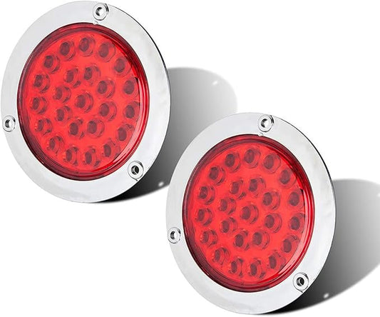 LIMICAR 4" Round LED Trailer Tail Light 2PCS 24 LED Stop Turn Signal Brake Marker Clearance Running Lights w/Chrome Bezels for Trucks Trailer RV Waterproof