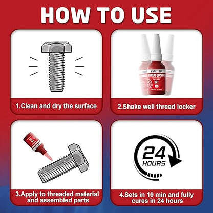Threadlocker 271, Red High Strength Permanent Thread Lock Glue (0.33Fl oz/10ml) - Lock Tight Screw Glue for Nuts, Bolts & Seal Fasteners, Prevents Loosening, Rust & Corrosion