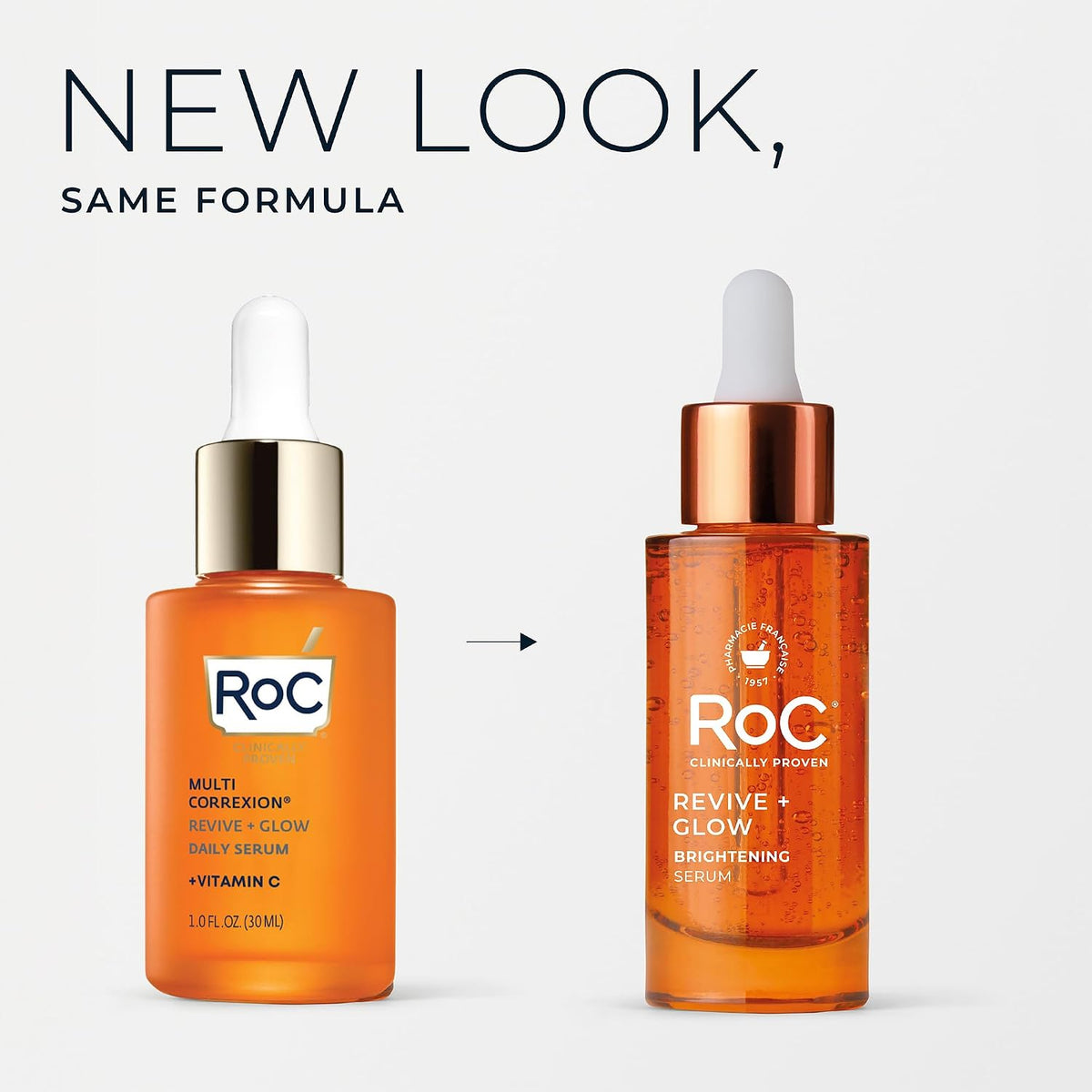RoC Multi Correxion Revive + Glow 10% Active Vitamin C Serum for Face, Daily Anti-Aging Wrinkle and Skin Tone Skin Care Treatment, Brightening Serum , 1 Fluid Ounce (Packaging May Vary)