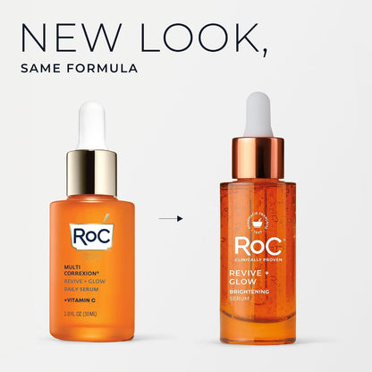 RoC Multi Correxion Revive + Glow 10% Active Vitamin C Serum for Face, Daily Anti-Aging Wrinkle and Skin Tone Skin Care Treatment, Brightening Serum , 1 Fluid Ounce (Packaging May Vary)