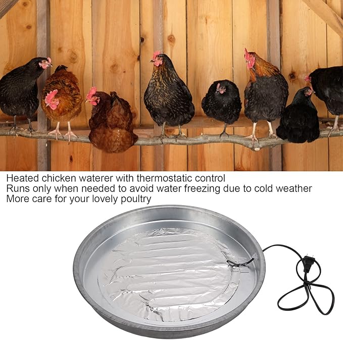Poultry Chicken Water Heater, Metal Automatic Poultry Drinker Heater Base, Poultry Winter Deicer Heated Base for Outdoor Coops and Cold Winters