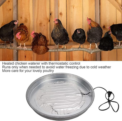 Poultry Chicken Water Heater, Metal Automatic Poultry Drinker Heater Base, Poultry Winter Deicer Heated Base for Outdoor Coops and Cold Winters