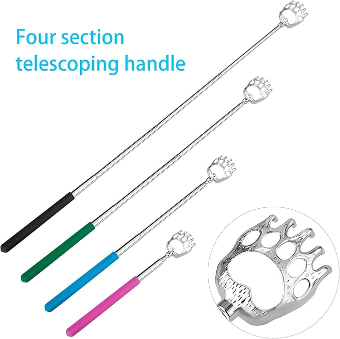 Awpeye Bear Claw Back Scratcher Extendable, Metal Portable Telescopic Backscratchers with Rubber Handled 8 Pack, Backscratcher for Men and Women