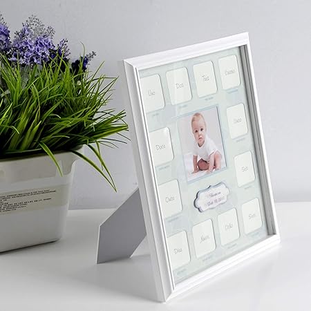 KMAKII Collage Photo Frame for Baby First Year 12 Month Keepsake Picture Photo Frame -Gift for Mom to Be or Expecting Parents-White