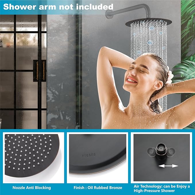 Midanya Round Rainfall Shower Head High Pressure Stainless Steel Waterfall Large Rain Shower Head Ultra Thin Design,Oil Rubbed Bronze 12 Inch