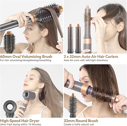Hair Dryer Brush, webeauty 5 in 1 One Step Professional Hot Air Brush Set for Fast Drying, Curling Drying, Straightening Combing, Hair Styler Ceramic Coating Negative Ion 110000 RPM (GreyGold)