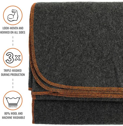 Arcturus Military Wool Blanket - Warm, Thick, Washable - Great for Outdoors, Camping, Stadium Blanket, Picnics, Travel - Car  Bushcraft Survival Kits, Large 64in x 88in 4.5 lb