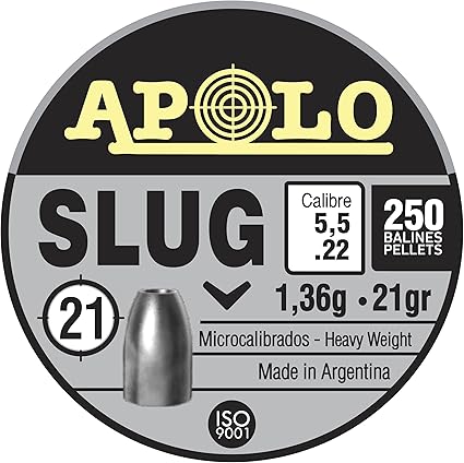 Apolo Slug Airgun Pellets, 5.5mm.22 Caliber, 21 Grains, E19300,Silver