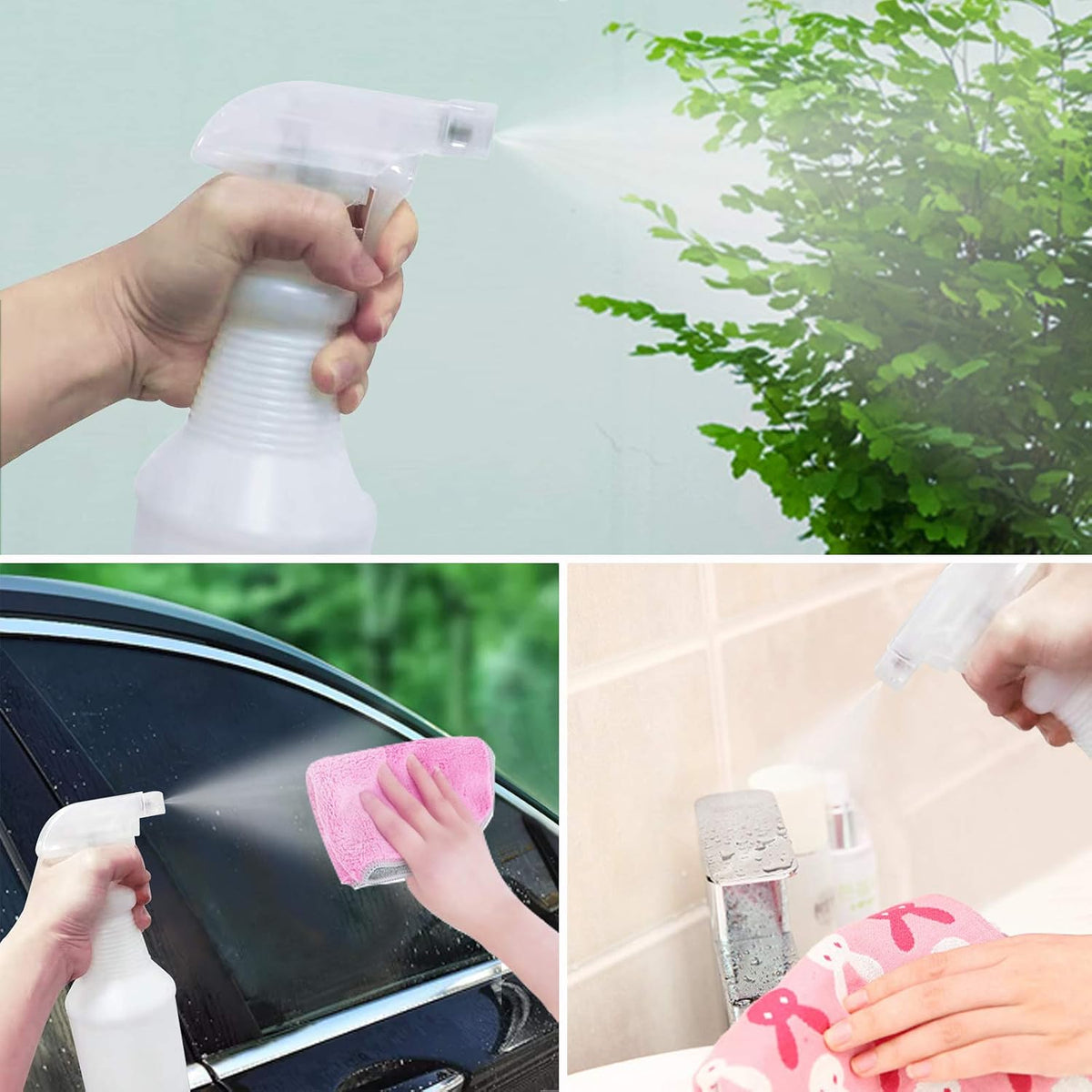 Spray Bottle Mist Spray Stream Trigger Replacement Parts Spray Bottle Trigger Sprayer Bottle Nozzles With Pipes Fits 8 oz /16 oz 28/400 Round Neck Bottles Clear 2 Pcs (2PCS, Clear)