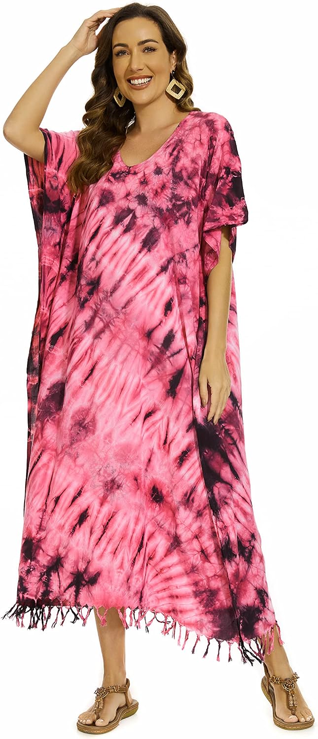 Beautybatik Women Hippie Tie Dye Caftan Kaftan Loungewear Maxi Plus Size Long Dress XL to 4X