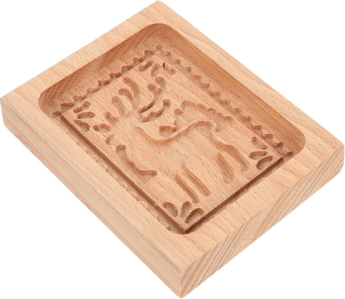 MAGICLULU Wooden Cookie Cutter and Press Mold with Deer Pattern, Beech Wood Biscuit Stamp for Home Baking, Carved Cookie Mold for Christmas and Holiday Pastry Decorating