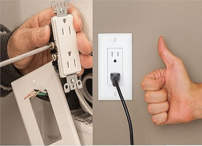(1 Pcs) 15 Amp Decorator Receptacle Duplex Electrical Wall Outlet White Plate Cover, Size 1-Gang 2.75"x4.50", Unbreakable Polycarbonate Thermoplastic, Electric Receptacle Plug Covers, Contractor Pack