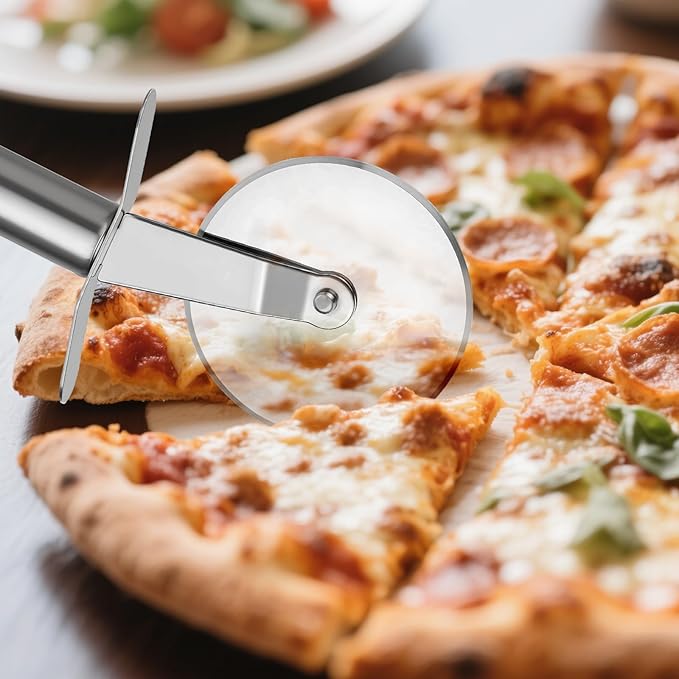 Pizza Cutter, Stainless Steel Pizza Cutter Wheel with Finger Guard Protects, Sharp Smooth Pizza Slicer  Dishwasher Safe - Easy to Clean and Stored