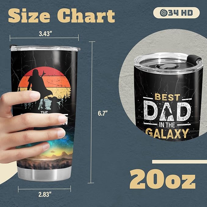 34HD Gifts for Dad, Dadalorian Tumbler with Lid 20 oz Stainless Steel, Father Drinking Cup, Star Dad Merch, Daddy Birthday Gifts from Daughter, Son, Wife