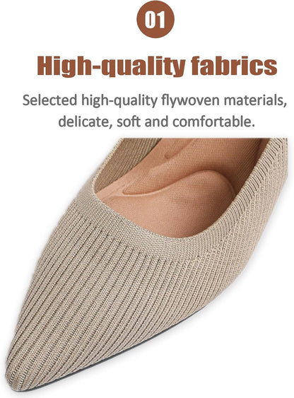 Youngshow Women's Knitted Striped Pointed Toe Chunky Heel Pumps Elegant Slip On Lightweight Breathable Stretchy Knit Comfort Mid Block Heel Dress Work Shoes for Office Casual Walking Dating