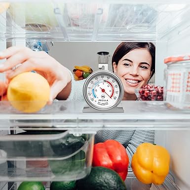 PECULA Refrigerator Thermometer Large Dial, Freezer Thermometer -30-30 Deg NE-20-80 Deg Na, Fridge Thermometer by Stainless Steel, Thermometer for Fridge Suitable for Refrigerators and Freezers