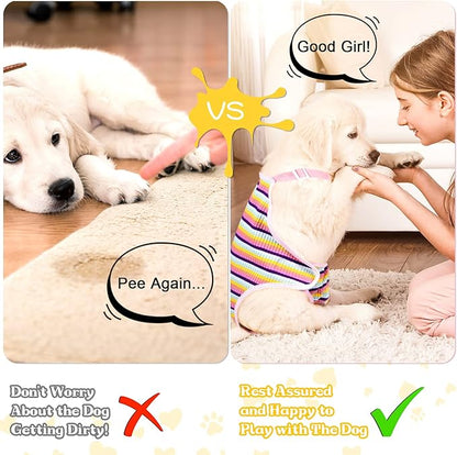 Nuanchu 3 Pcs Female Dog Diaper Sanitary Panties with Adjustable Suspender, Washable Reusable Doggie Diapers for Small Medium Large Dog in Heat Period Menstrual Pet Cats Ducks(Rainbow Pattern,XL)