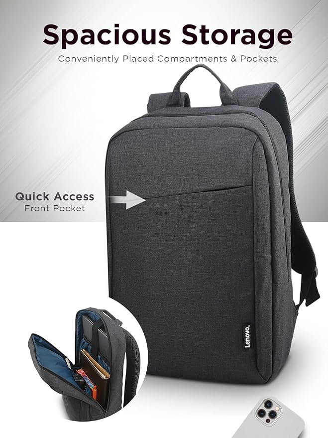 Lenovo Laptop Backpack B210, 15.6-Inch LaptopTablet, Durable, Water-Repellent, Lightweight, Clean Design, Sleek for Travel, Business Casual or College, GX40Q17225, Black