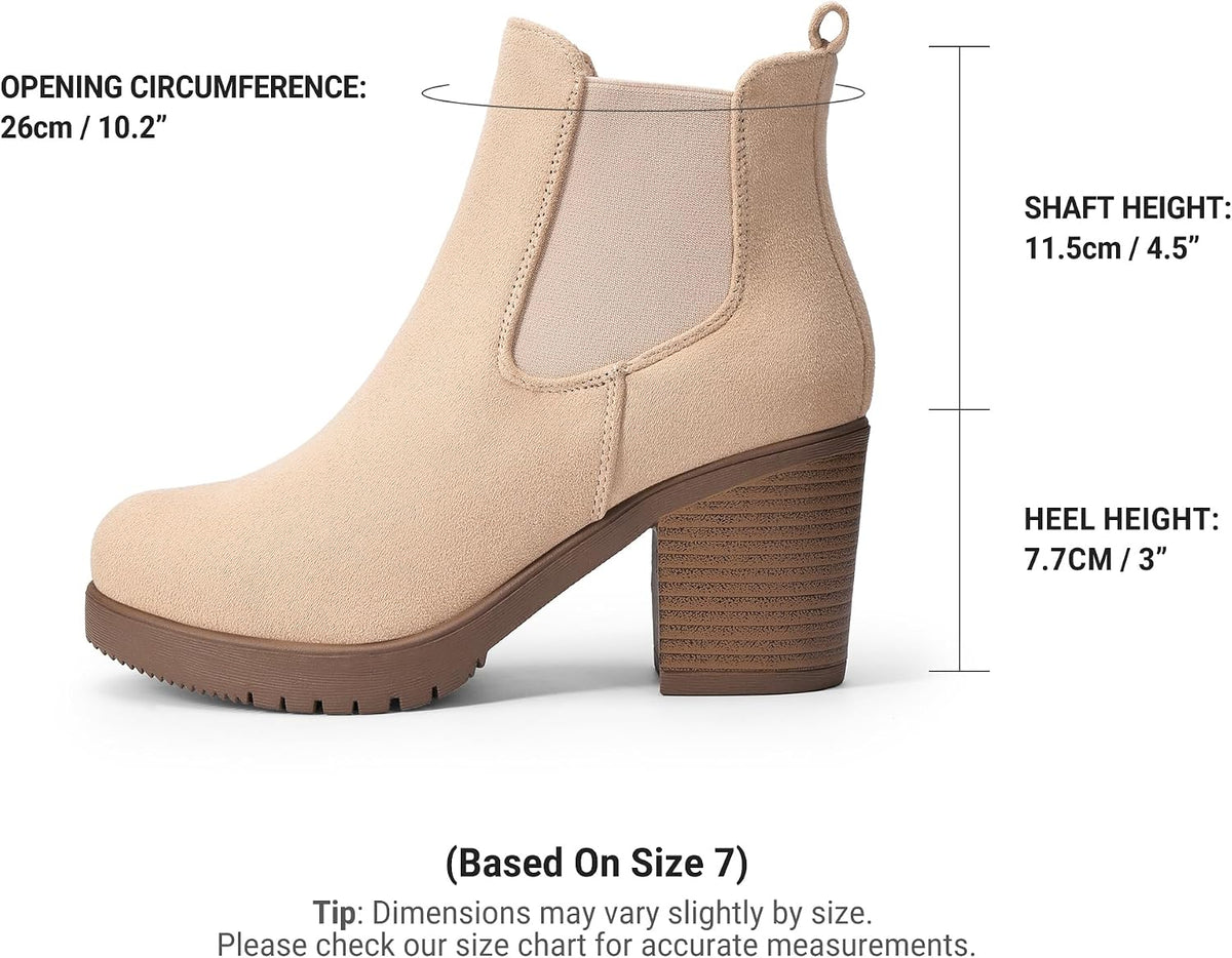 Women's High Chunky Heel Chelsea Ankle Boots Slip On Elastic Fall Heeled Booties Shoes