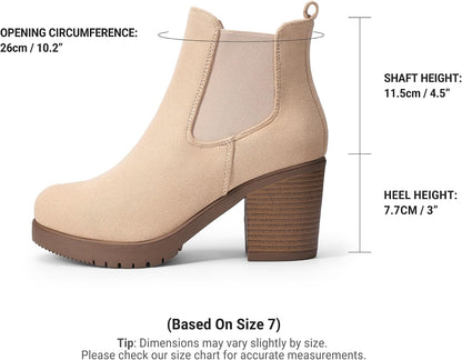 Women's High Chunky Heel Chelsea Ankle Boots Slip On Elastic Fall Heeled Booties Shoes