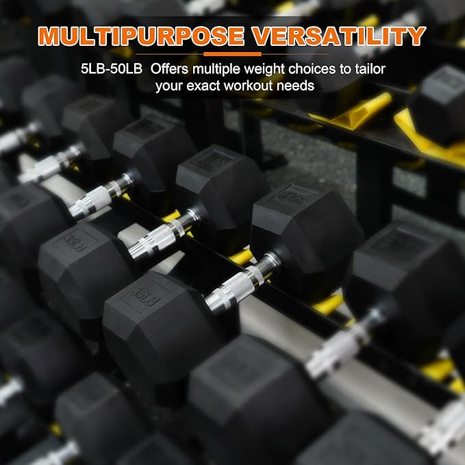 Hex Dumbbells Rubber Coated Hand Weights Pairs for Exercises and Fitness, Multiple Sizes