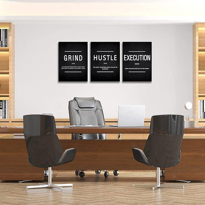 KAWAHONE Canvas Painting Wall Art, Grind Hustle Execution Motivational Wall Art Decoration Posters Prints for Living Room Bedroom, Office Decor, Gallery-Wrapped Canvas Art Set Framed Ready to Hang