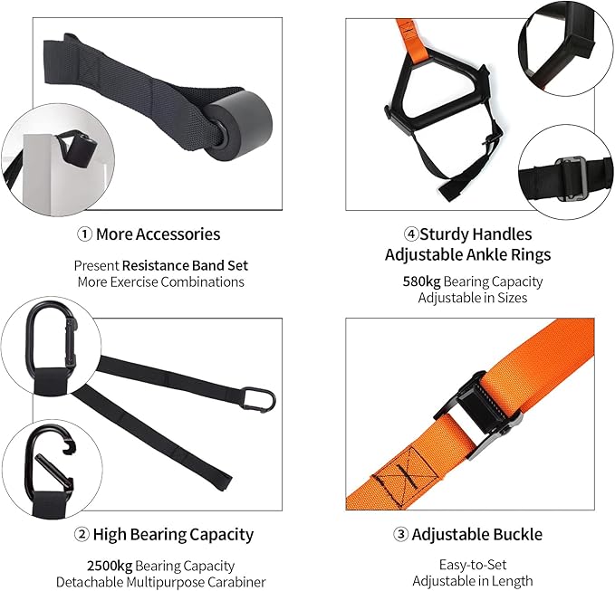 Moulyan Bodyweight Resistance Training Straps,Suspension Training Straps Complete Home Gym Fitness Trainer kit for Full-Body Workout Easy Setup Gym Home Outdoors