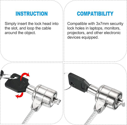 PATIKIL Laptop Cable Lock 5 Ft Security Cable, 2 Pack Hardware Anti Theft Lock with 2 Keys for Computer Monitors Notebook Other Devices, Silver