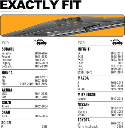 AUTOBOO 14 Inch Rear Wiper Blade Replacement for 06-24 Subaru Forester Outback, 07-11 Honda CRV, Fit,14-17 Acura MDX,RDX, Infiniti QX70, FX50,EX37,EX35-Original Equipment Replacement- 14" (Pack of 1)