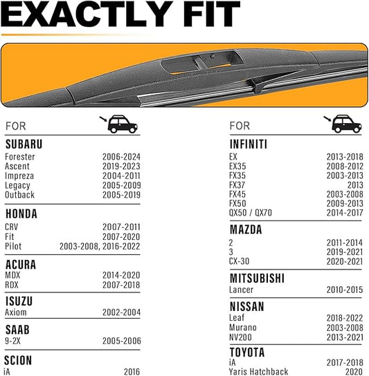 AUTOBOO 14 Inch Rear Wiper Blade Replacement for 06-24 Subaru Forester Outback, 07-11 Honda CRV, Fit,14-17 Acura MDX,RDX, Infiniti QX70, FX50,EX37,EX35-Original Equipment Replacement- 14" (Pack of 1)