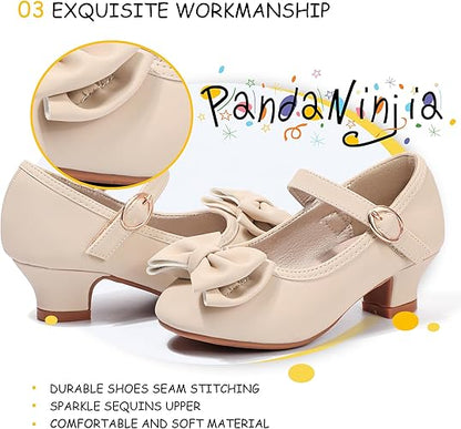 PANDANINJIA Girls Toddler/Little Kid Jada Dress Mary Jane Pumps Bow Low Heels Party Wedding Princess Shoes
