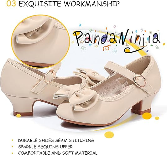 PANDANINJIA Girls Toddler/Little Kid Jada Dress Mary Jane Pumps Bow Low Heels Party Wedding Princess Shoes
