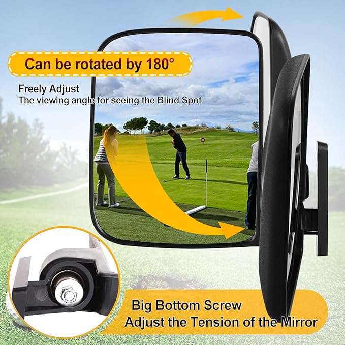 Golf Cart Side Mirrors for Club Car EZ-GO Yamaha and other 180Adjustable Folding Wide-Angle Side View Mirror