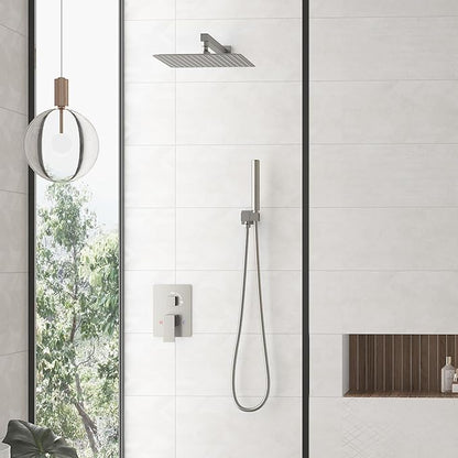 Hoimpro 12 Inch Square Rain Shower Head, Large Waterfall Rainfall Showerhead, High Pressure Stainless Steel Rainhead, 116'' Ultra-Thin Water Saving Design with Silicone Nozzle, Brushed Nickel