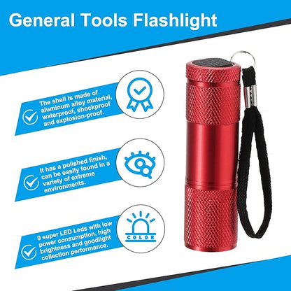PATIKIL 9 LED Mini Flashlights, Aluminum Pocket Flashlight Torch with Lanyard for Camping, Hiking, Outdoor Emergencies, Red