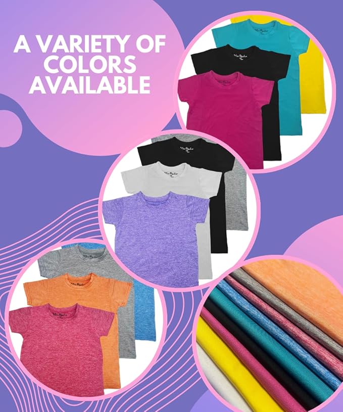 MISS POPULAR Girls 4 Pack Short Sleeve Quick Dry-Fit Moisture Wicking Active Athletic Performance Crew Neck T-Shirts