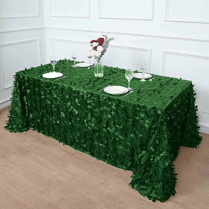 Efavormart 90"x132" Rectangle Leaf Petal Taffeta Tablecloth - Decorative 3D Leaf Ruffle Table Cover for Forest Party, Wedding, Event, Dessert Tables - Green