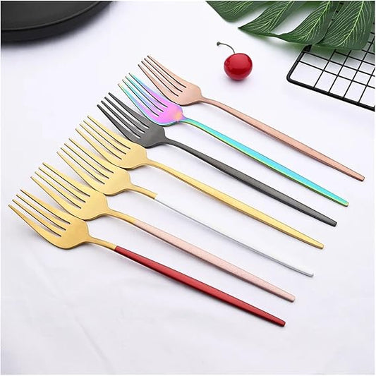 6Pcs Gold Matte Dinner Fork Stainless Steel Dinnerware Flatware Western Fork Wedding Hotel Tableware Silverware Cutlery Set (Size : White Silver)