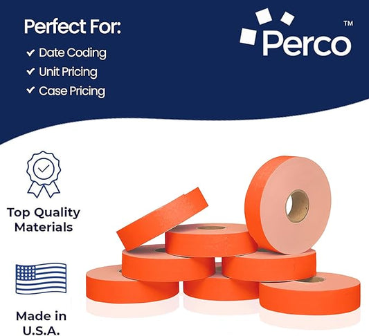 Perco Fluorescent Red Pricing Labels for Monarch 1131 Price Gun – 3 Sleeves, 24 Rolls Value Pack - 60,000 Price Marking Labels – with Ink Rolls Included