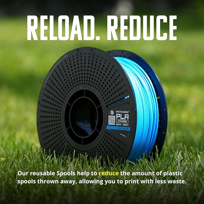 HATCHBOX 1.75mm PLA 3D Printer Filament Reloadable Pack, Includes 1 Reusable Spool & 1 KG Refill for 3D Printing, Dimensional Accuracy +/- 0.03mm, Black