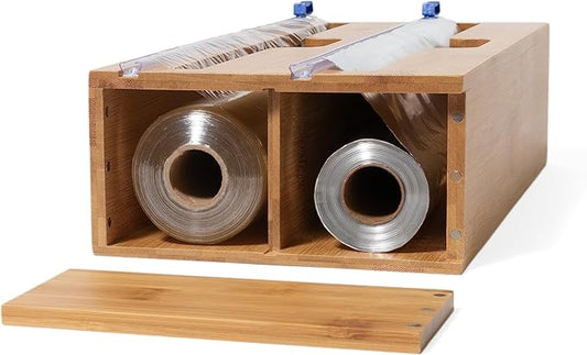 Lipper International Bamboo Dispenser with Cutter for Aluminum Foil, Plastic Wrap, or Wax Paper, 2-in-1, 13 78" x 6 34" x 4"