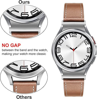 TRUMiRR One Click Band for Galaxy Watch 7 6 40mm 44mm, Genuine Leather Watchband No Gap Strap for Galaxy Watch 6 Classic 43mm 47mm / Watch 5 4