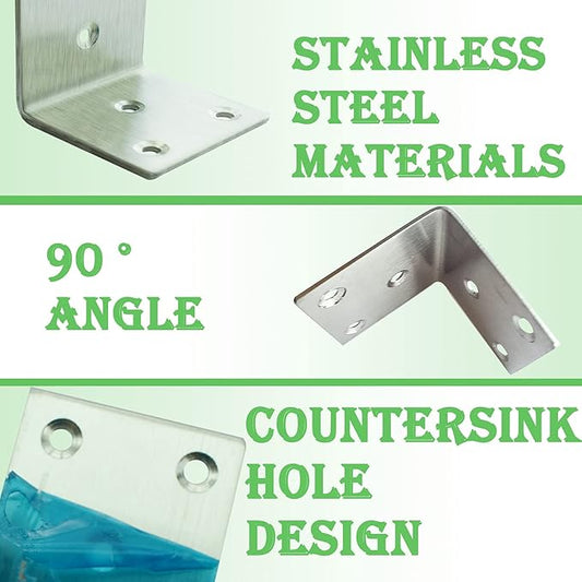 20Pcs Stainless Steel Angle Bracket, 2"x2"x2" Heavy Duty L Brackets for Wood, 50MM 2Inch Wide Corner Brackets Metal Corner Brace 90Degree L Shape Bracket for Wooden Frame Bed Furniture Bookshelf